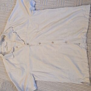 Tommy Bahama 100% Silk Men's Casual Cream Button-Down Shirt Lg